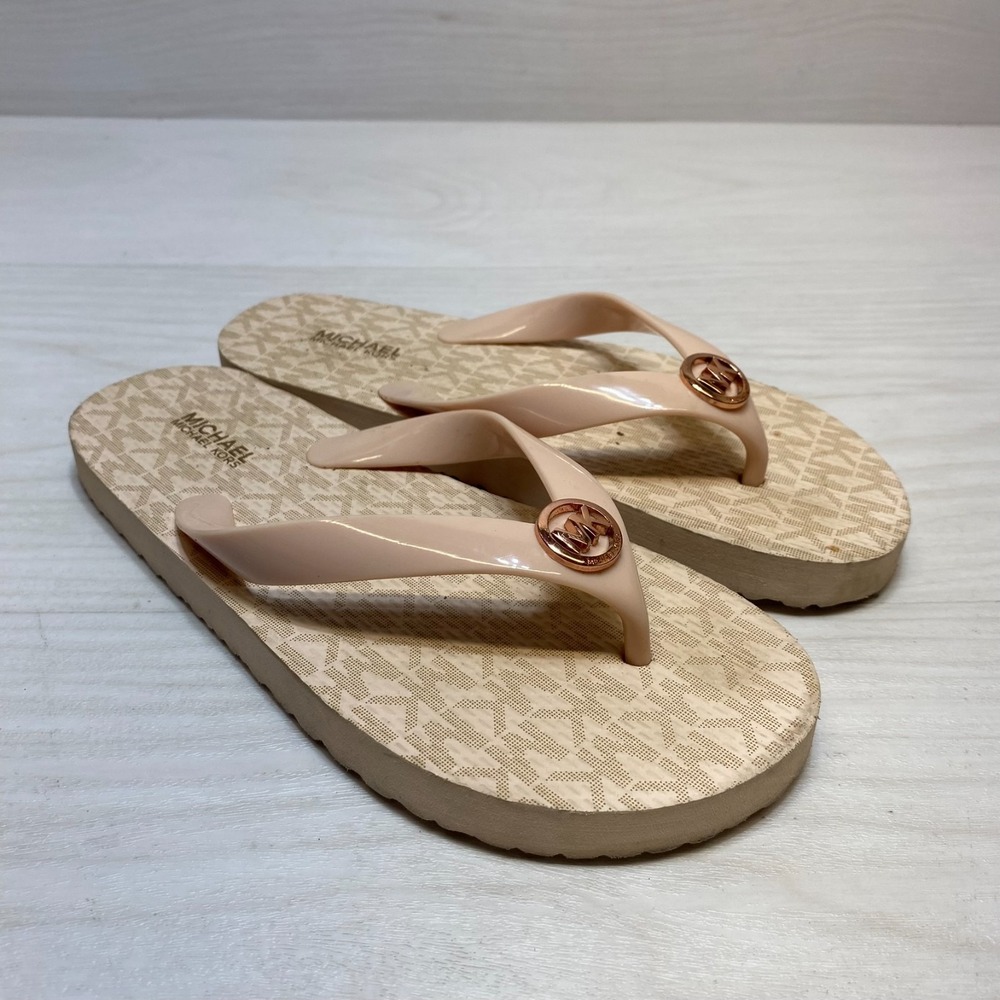 Michael Kors Mini Jet Set Flip Flop Ballets Womens Size 5 Pink Signature Print